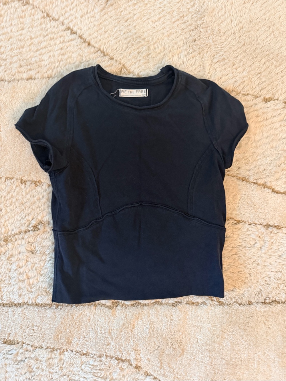 We The Free Black Short Sleeve Panel Seam Tee